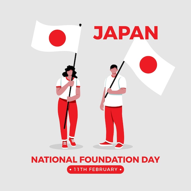 Free vector flat foundation day people holding japan flags