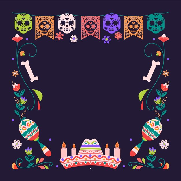 Modello di cornice piatta per la celebrazione dia de muertos