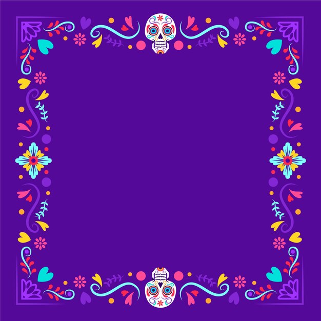 Flat frame template for dia de muertos celebration