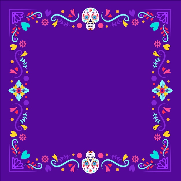 Flat frame template for dia de muertos celebration