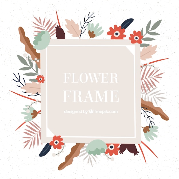 Free vector flat frame with colorful flowers and leaves