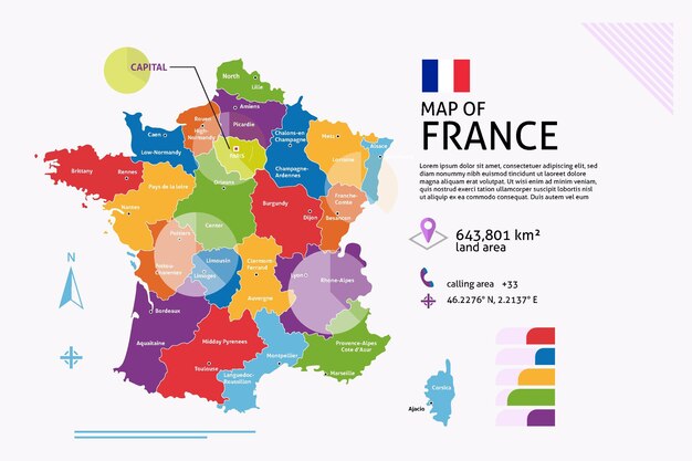 Flat france map infographic