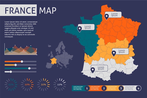 Vettore gratuito piatto francia mappa infografica