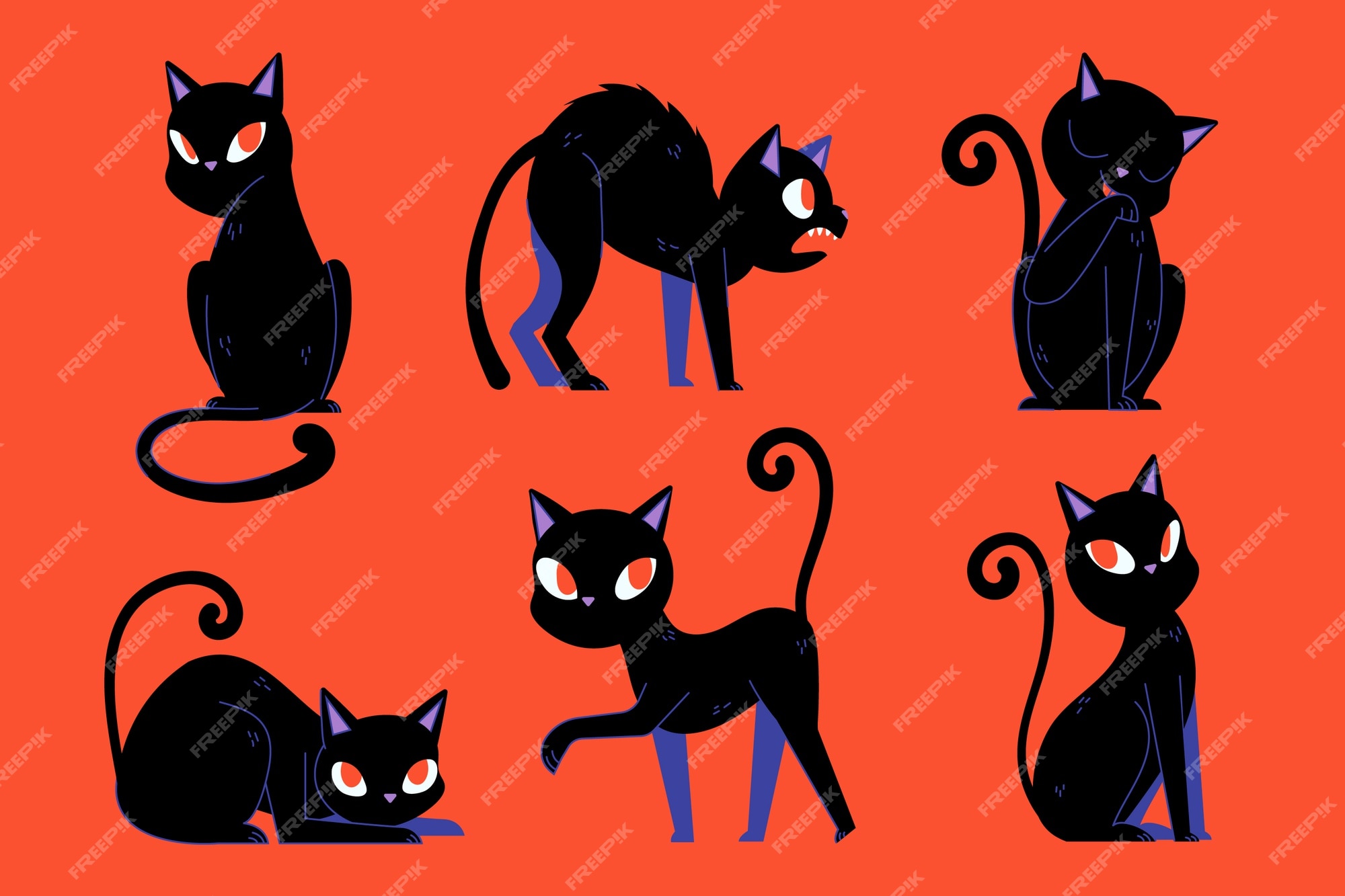 Set of black cat icon collection. Black cat poses for walk animation -  Stock Image - Everypixel