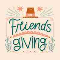 Free vector flat friendsgiving celebration lettering with buckle hat