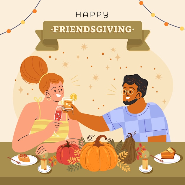 Flat friendsgiving illustration