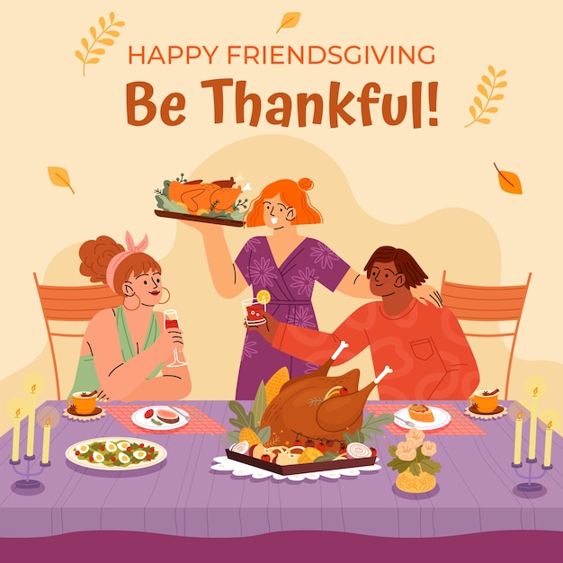 Flat friendsgiving illustration