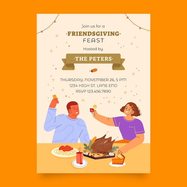 Flat friendsgiving invitation template