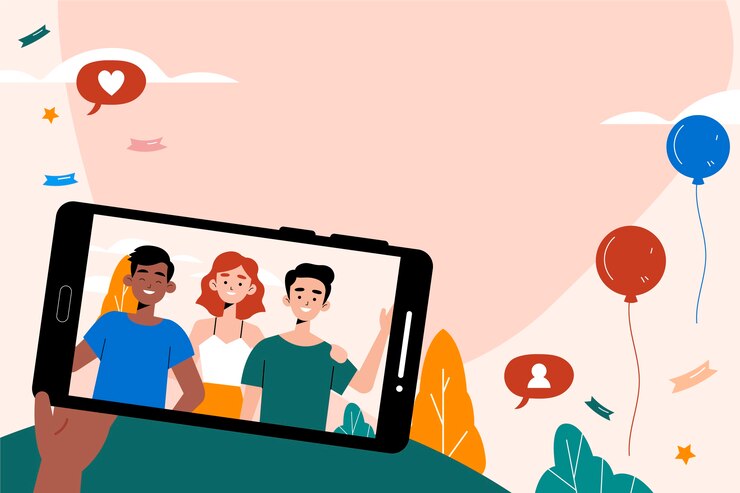 Free Vector flat friendship day background with balloons and smartphone