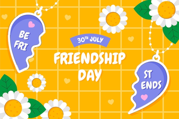 Бесплатное векторное изображение Плоский фон дня дружбы с цветами и ожерельем лучших друзей