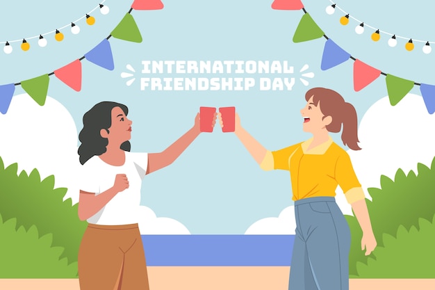 Free vector flat friendship day background with friends cheering with drinks