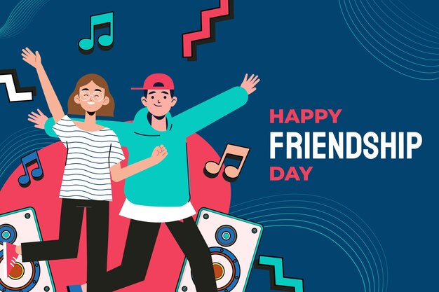 Flat friendship day background with friends dancing