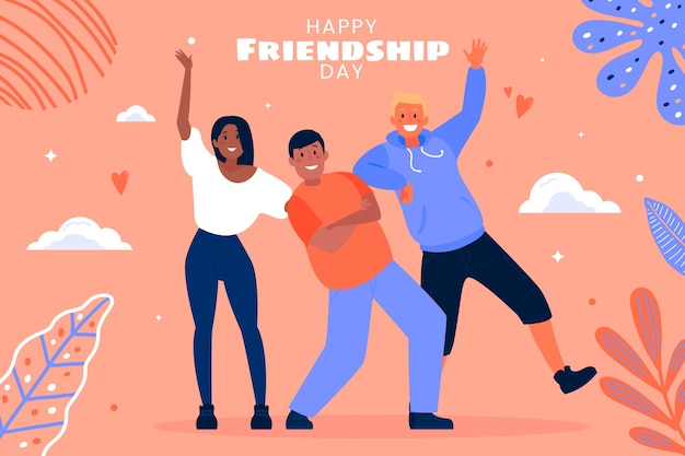 Flat friendship day background with friends