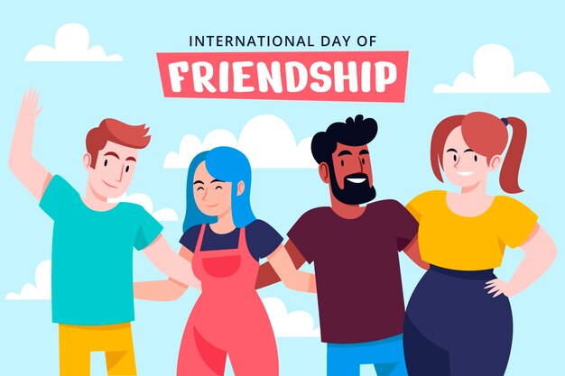 flat friendship day background with group of friends