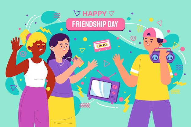 Flat friendship day background with group of friends