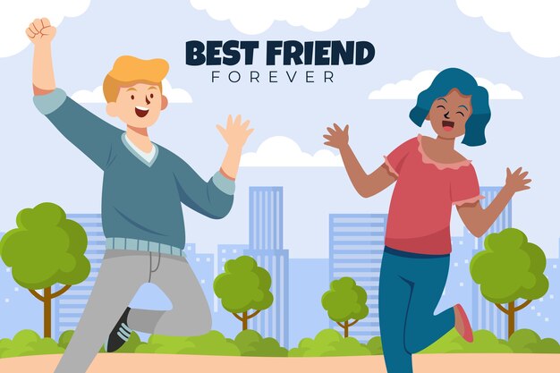 Flat friendship day background with happy friends