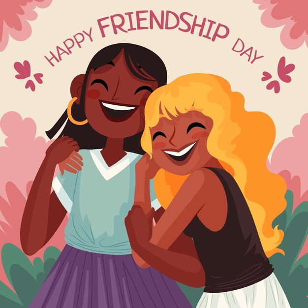 flat friendship day illustration with female friends