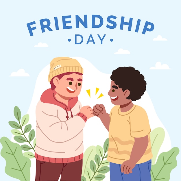 Плоская иллюстрация дня дружбы с друзьями, бьющими кулаками