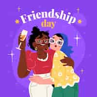 Free vector flat friendship day illustration with friends holding champagne glass