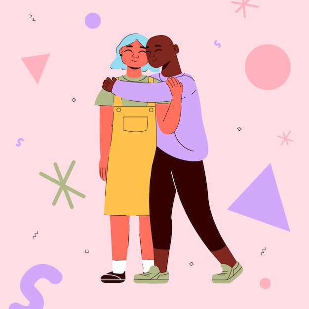 Free vector flat friendship day illustration with friends hugging