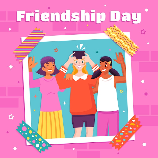 Плоская иллюстрация дня дружбы с друзьями на фото