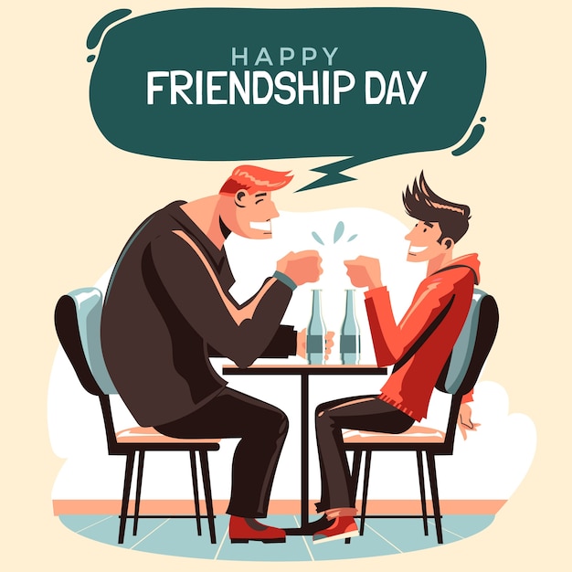 Плоская иллюстрация дня дружбы с друзьями за столом