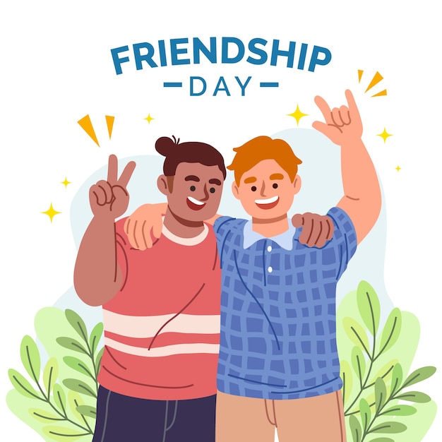 Flat friendship day illustration with friends
