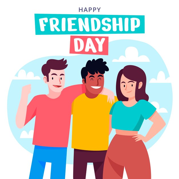 Flat friendship day illustration with friends