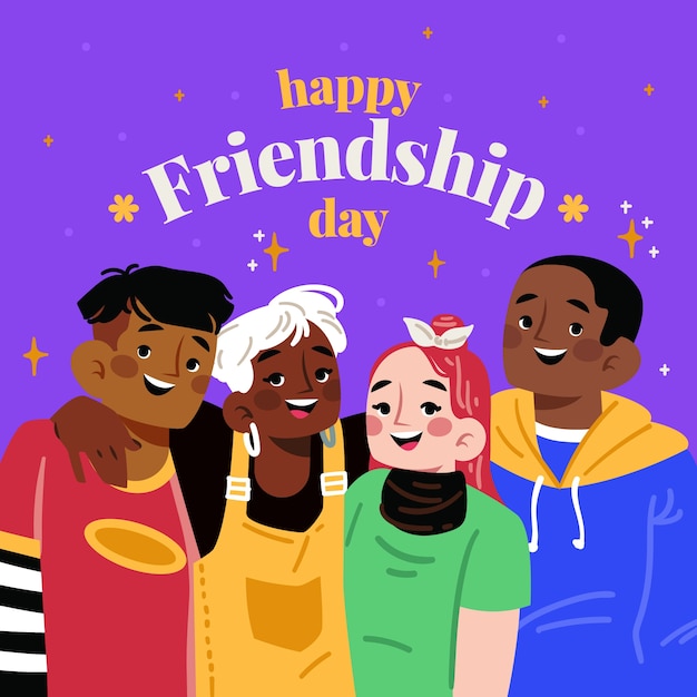 Illustrazione piatta del giorno dell'amicizia con un gruppo di amici