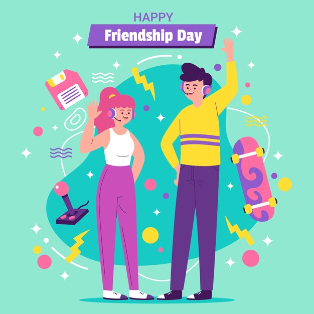 Плоская иллюстрация дня дружбы с группой друзей