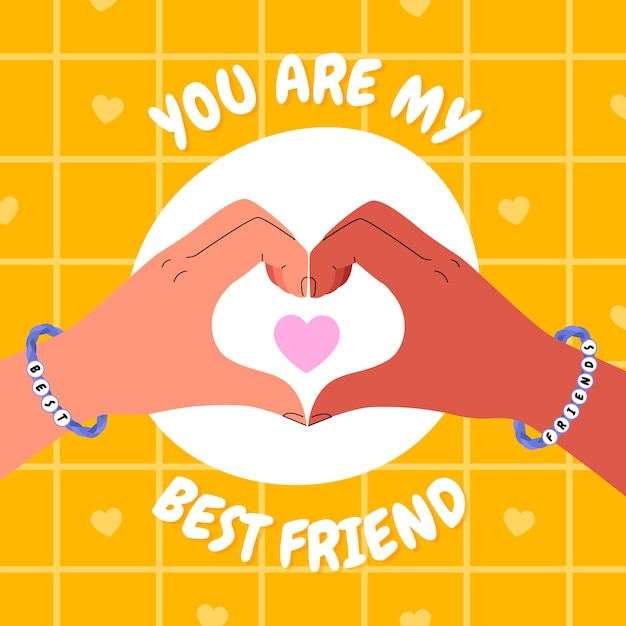 Free vector flat friendship day illustration with hands making a heart sign