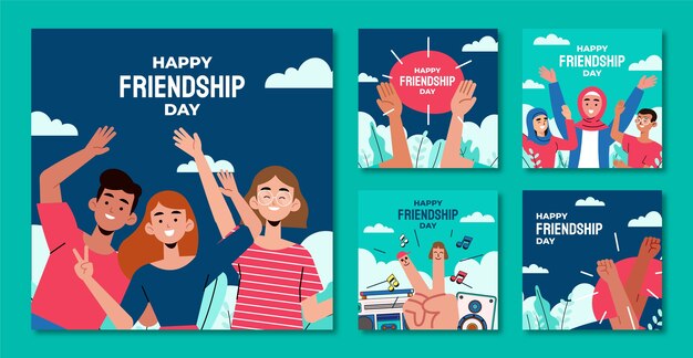 Flat friendship day instagram posts collection