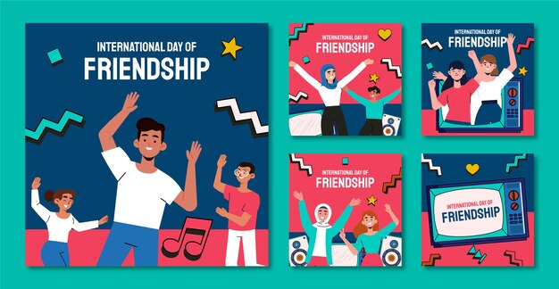 Flat friendship day instagram posts collection