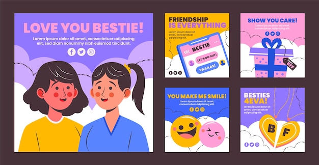 Flat friendship day instagram posts collection