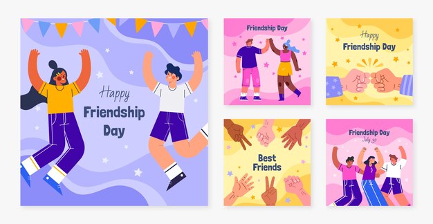 Flat friendship day instagram posts collection