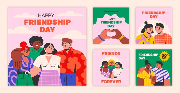 Flat friendship day instagram posts collection