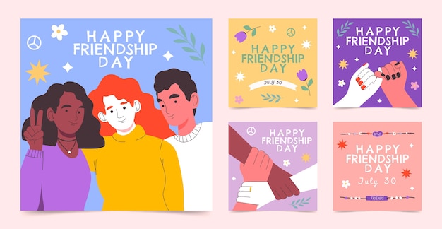 Flat friendship day instagram posts collection