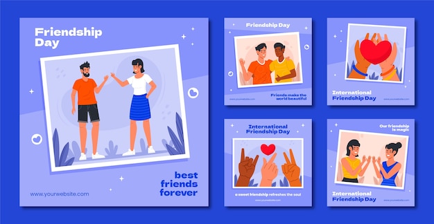 Free vector flat friendship day instagram posts collection