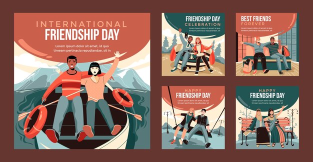 Flat friendship day instagram posts collection