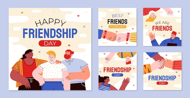 Flat friendship day instagram posts collection