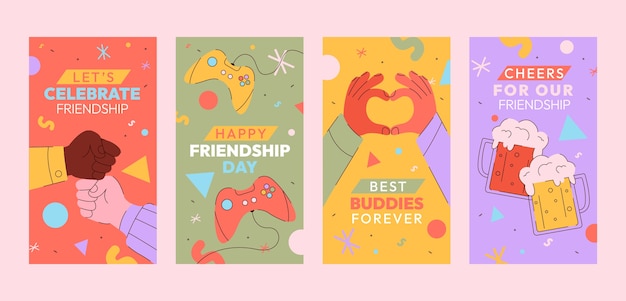 Free vector flat friendship day instagram stories collection