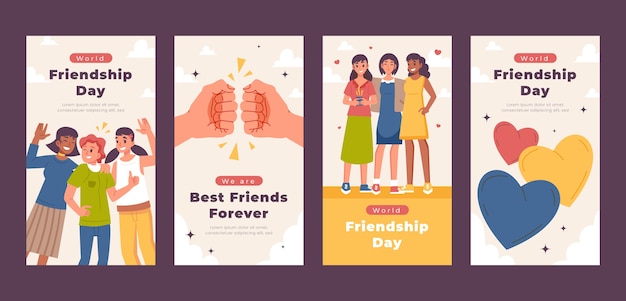 Free vector flat friendship day instagram stories collection