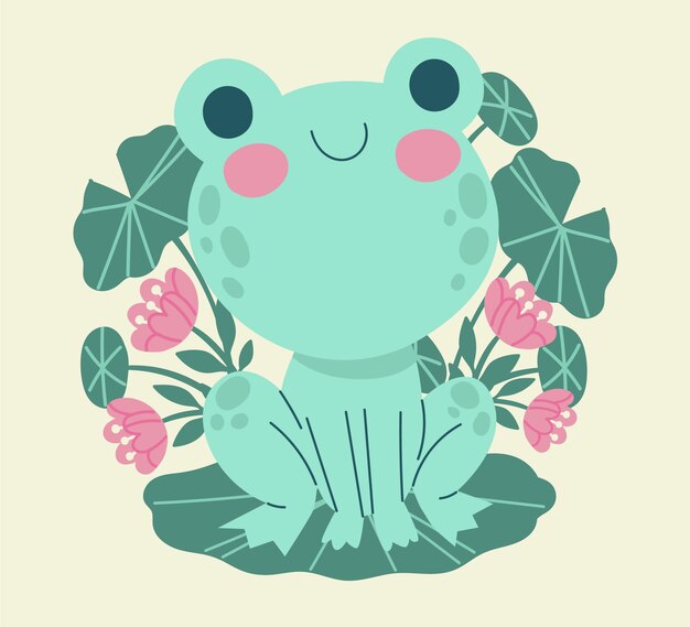 Flat frog with big eyes illustration