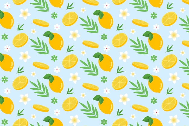 Free vector flat fruit and flower pattern set