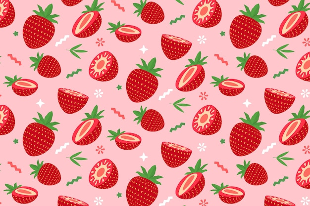 Free vector flat fruit and flower pattern set