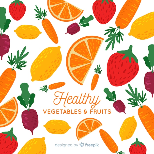 Flat fruit and vegetable background