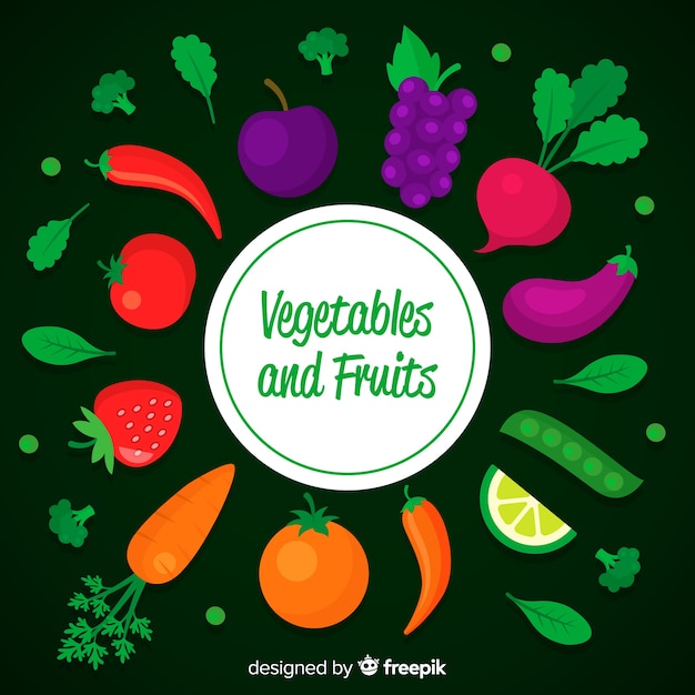 Free vector flat fruit and vegetable backrgound