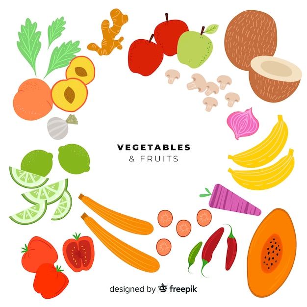 Free vector flat fruit and vegetable set