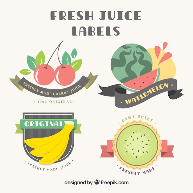 Flat fruits labels with ribbons