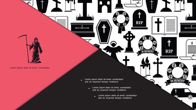 Free Vector flat funeral and burial icons composition 